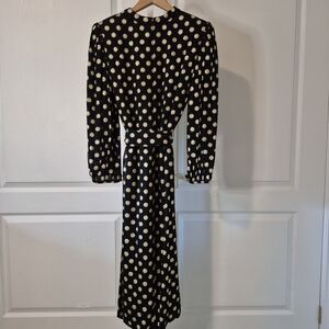 Vintage Black & Gold Polka Dot Sheer Dress Belted